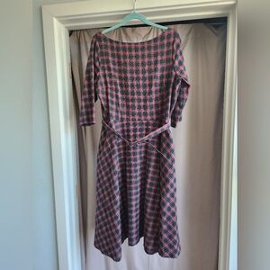Unique Vintage XL Red and Black Plaid Midi Dress Holiday Christmas